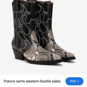 Women’s size 5, Franco Sarto Black and Snake Print Boots new no box